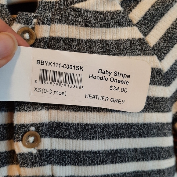NWT Peek XS (0-3mo) Baby Stripe Hoodie One Piece Gender Neutral Heather Grey - Picture 4 of 11
